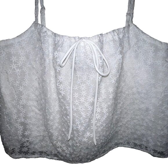 HEATHERLY TAMAR WHITE FLORAL EMBROIDERED‎ LACE CROPPED CAMI TANK TOP WOMEN LARGE - Picture 2 of 11